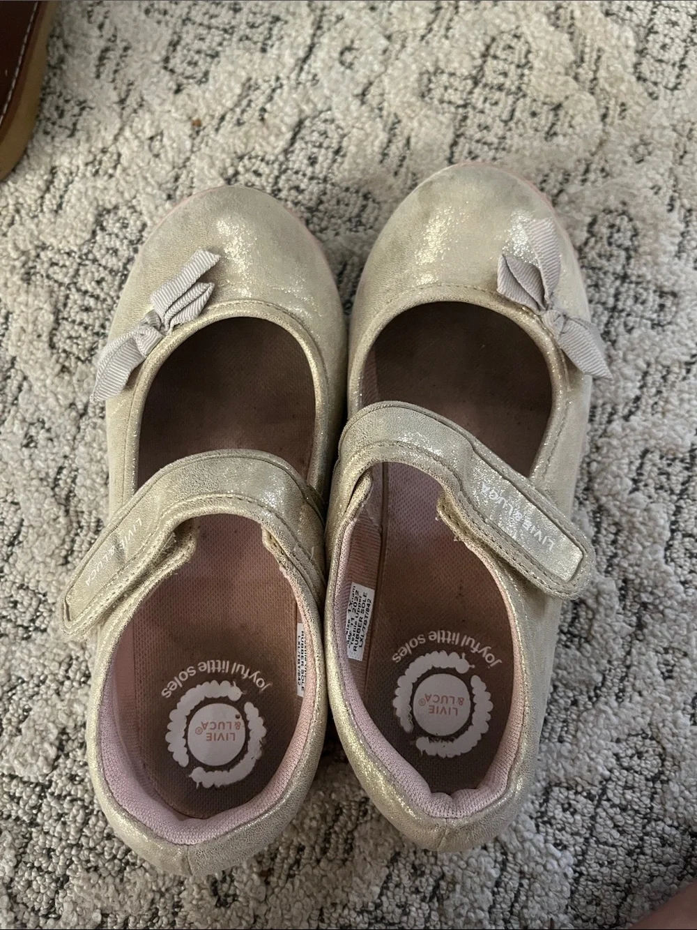 Livie & Luca Shimmery Champagne Mary Janes with Bow